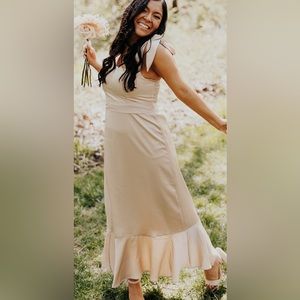 Show Me your MuMu, champagne luxe satin, Claire midi dress!!! Belt & bows !